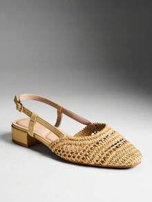 SHEIN VACAZURE Women Elegant Comfortable Braiding PU Block Heel Slingback Pumps - Ginger - View 8
