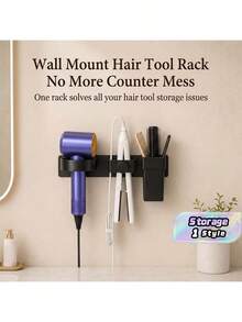 Hair Dryer Stand, Wall-Mounted Non-Drilling Bathroom Hair Dryer Storage Rack, Straightener Electric Clamp Iron Storage Rack, Hair Curler Storage Rack For Barber Shops In Bathrooms, Hair Dryer Ironing Board Stand, Bathroom Accessories - Multicolor - View 3