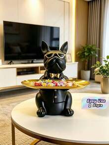 1pc French Bulldog Desktop Storage Box, Entryway Key Jewelry Holder Tray, Cute Dog Statue Organizer For Entry Table, Minimalist Home Decor For Keys, Jewelry, Small Sundries - Multicolor - View 1
