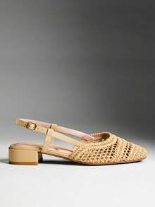 SHEIN VACAZURE Women Elegant Comfortable Braiding PU Block Heel Slingback Pumps - Ginger - View 2