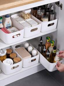 6pcs Multi‑Purpose Plastic Storage Box Set, For Cosmetics, Snacks & Sundries, For Kitchen, Bathroom, Dorm, Apartment & Bedroom, Home Organizer, Christmas Housewarming Birthday Gift - White - View 8