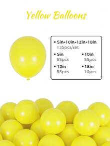 MINKOJA Mixed Sizes 5/10/12/18 Inch Latex Balloon Arch Kit, 10/55/135Pcs Multi Color Premium Balloons With Accessories, Birthday Wedding Anniversary Graduation Babyshower Gender Reveal Festival Photo Backdrop Party Decor Supplies - Yellow - View 3