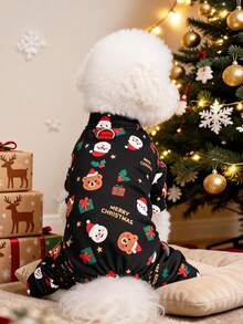 PETSIN 1pc Christmas Style Pet Jumpsuit, A Comfortable Clothing For Cats And Dogs, Full Printed With Christmas Color Patterns On Four Legs, Suitable For Daily Walks, Christmas Parties, And Home Wear - Multicolor - View 3