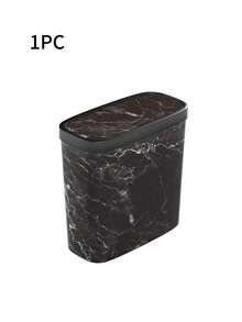 1Pc Marble Pattern Trash Can With Lid Space-Saving Slender Trash Can Suitable For Compact Space Elastic Lid Garbage Container Waterproof Wastebasket Suitable For Small Apartment Hotel Household Toilet Bathroom Waste - Multicolor - View 10