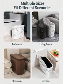 1Pc Marble Pattern Trash Can With Lid Space-Saving Slender Trash Can Suitable For Compact Space Elastic Lid Garbage Container Waterproof Wastebasket Suitable For Small Apartment Hotel Household Toilet Bathroom Waste - Multicolor - View 7