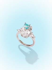 Popjeli Fashion Irregular Blue Love Diamond Ring - Blue - View 8