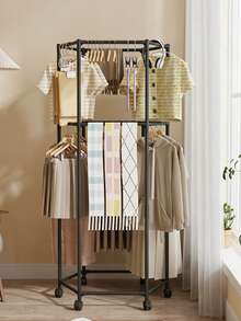 1Pc Drying Rack | Metal Foldable Portable Laundry Drying Stand | Suitable For Indoor And Outdoor Use | Can Hold Multiple Garments, An Essential Tool For Clothes Storage And Organization - Multicolor - View 7