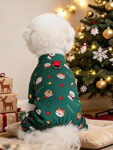 PETSIN 1pc Christmas Style Pet Jumpsuit, A Comfortable Clothing For Cats And Dogs, Full Printed With Christmas Color Patterns On Four Legs, Suitable For Daily Walks, Christmas Parties, And Home Wear - Multicolor - View 2