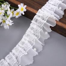 1/5/10 Yard White Beaded Double‑Layer Chiffon Pearl Ruffled Lace Trim,Clothing Sewing Accessories,Sweater Handmade Diy Materials - White - View 4
