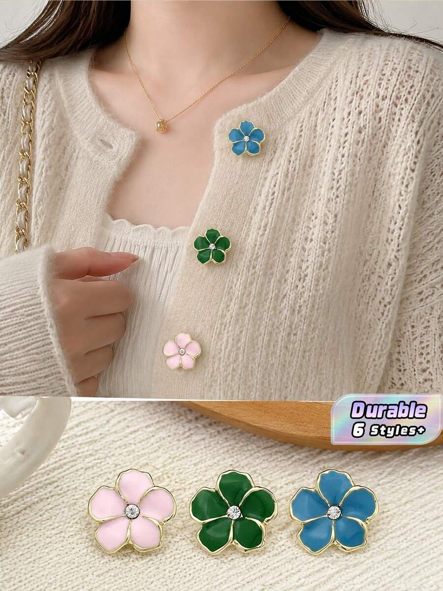 1 Pack 10 Pieces Fresh Flower Oil‑Painted Colorful Metal Buttons Decorative Fasteners For Knit Sweater Overcoat Outerwear Skirt Clothing Sewing Accessories - 10pcs - View 1