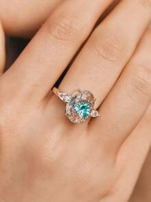 Popjeli Fashion Irregular Blue Love Diamond Ring - Blue - View 3