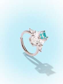 Popjeli Fashion Irregular Blue Love Diamond Ring - Blue - View 4