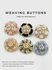 1 Pack 10 Pieces Hand‑Woven Pearl Metal Buttons Colorful Rope‑Threaded Decorative Fasteners For Women Top Sweater Overcoat Outerwear Sewing Accessories - 10pcs - View 2