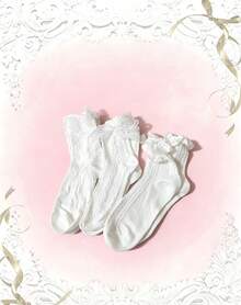 ROMWE Kawaii Random 3 Pairs Socks Set White Lace Socks - White - View 5