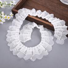 1/5/10 Yard White Beaded Double‑Layer Chiffon Pearl Ruffled Lace Trim,Clothing Sewing Accessories,Sweater Handmade Diy Materials - White - View 3