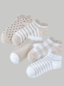 ROMWE Kawaii 5pairs Polka Dot & Striped Print Ankle Socks - Multicolor - View 4