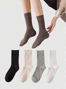 5pairs Solid Crew Socks - Multicolor - View 2