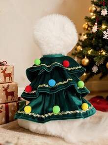 PETSIN 1pc Pet Clothing, Green Christmas Tree Dog Transformation Outfit, Multi-Layer Ruffled Skirt Cute Style Dress, Cat And Dog Universal Clothing, Suitable For Small Dogs To Wear At Holiday Parties, Christmas Photos, And Various Holiday Occasions - Green - View 2
