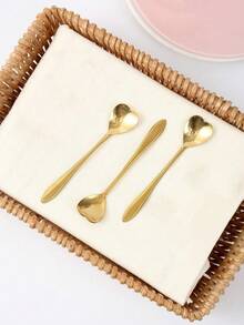 4pcs Heart Design Spoon, Stainless Steel Modern Creative Coffee Teaspoon, Stirring Spoon, Scoop For Cake School Supplies,Food Contact Materials,Dishwasher Friendly,Back To School Christmas For Holiday Gift Giving - Gold - View 8
