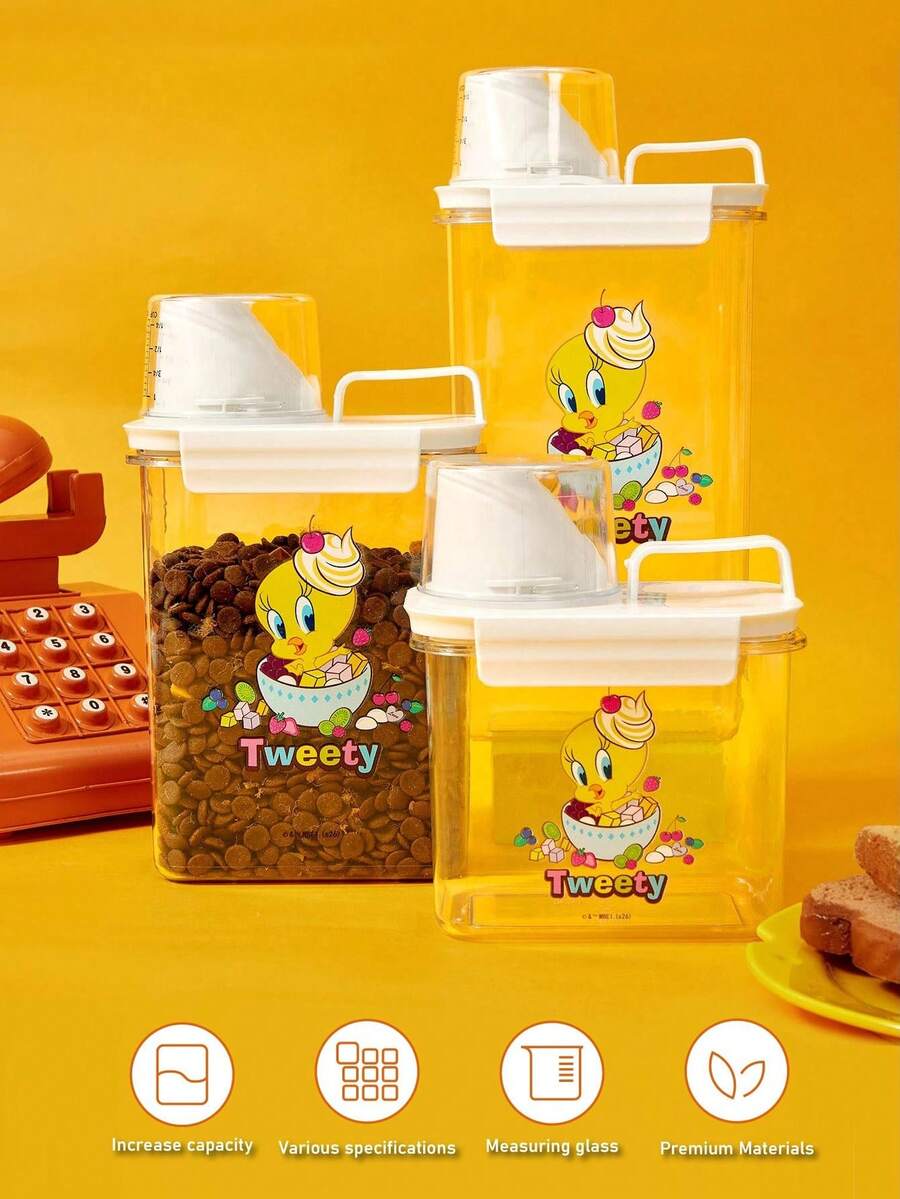 LOONEY TUNES X PETSIN 1 Large Capacity PVC Plastic Sealed Moisture-Proof, Dust-Proof, Insect Proof Pet Storage Bucket With Measuring Cup, Scratch Resistant, Lightweight, Portable Indoor And Outdoor All Season Cat And Dog Daily Storage Equipment, Hot Pet Accessories - one size fits all - View 1