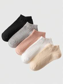 ROMWE Kawaii 5pairs Solid Ankle Socks - Multicolor - View 5