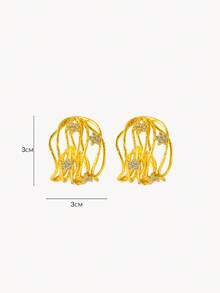 Opalesca 18K Gold-Plated Flower Inlaid Texture Light Luxury Stud Earrings - Yellow Gold - View 8