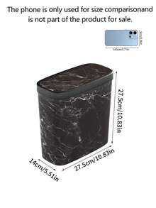 1Pc Marble Pattern Trash Can With Lid Space-Saving Slender Trash Can Suitable For Compact Space Elastic Lid Garbage Container Waterproof Wastebasket Suitable For Small Apartment Hotel Household Toilet Bathroom Waste - Multicolor - View 2