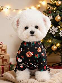 PETSIN 1pc Christmas Style Pet Jumpsuit, A Comfortable Clothing For Cats And Dogs, Full Printed With Christmas Color Patterns On Four Legs, Suitable For Daily Walks, Christmas Parties, And Home Wear - Multicolor - View 4