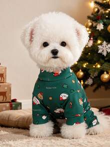 PETSIN 1pc Christmas Style Pet Jumpsuit, A Comfortable Clothing For Cats And Dogs, Full Printed With Christmas Color Patterns On Four Legs, Suitable For Daily Walks, Christmas Parties, And Home Wear - Multicolor - View 11