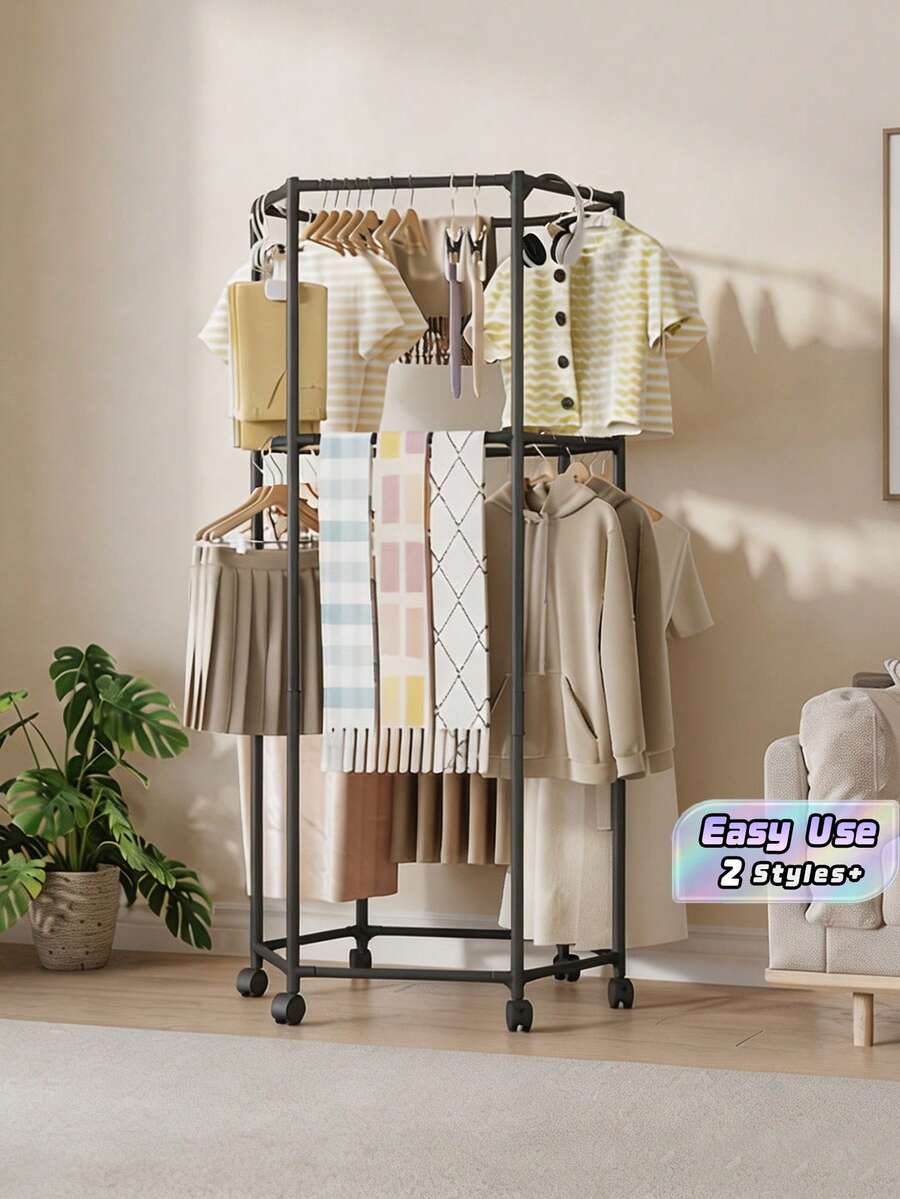 1Pc Drying Rack | Metal Foldable Portable Laundry Drying Stand | Suitable For Indoor And Outdoor Use | Can Hold Multiple Garments, An Essential Tool For Clothes Storage And Organization - Multicolor - View 1