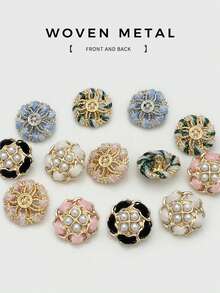 1 Pack 10 Pieces Hand‑Woven Pearl Metal Buttons Colorful Rope‑Threaded Decorative Fasteners For Women Top Sweater Overcoat Outerwear Sewing Accessories - 10pcs - View 11