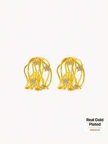 Opalesca 18K Gold-Plated Flower Inlaid Texture Light Luxury Stud Earrings - Yellow Gold - View 1