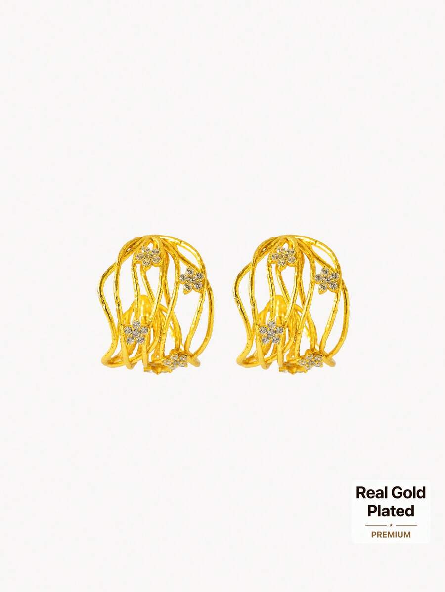 Opalesca 18K Gold-Plated Flower Inlaid Texture Light Luxury Stud Earrings - Yellow Gold - View 1