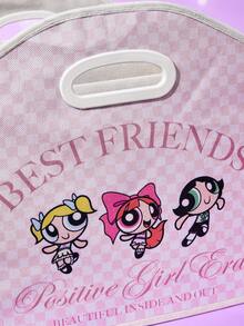 THE POWERPUFF GIRLS X Joivida Plaid Cartoon Character Print Multi-Compartment Foldable Storage Organizer With Side Handles For Bedroom Closet ﻿ - cartoon character - View 5