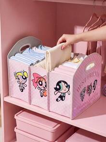 THE POWERPUFF GIRLS X Joivida Plaid Cartoon Character Print Multi-Compartment Foldable Storage Organizer With Side Handles For Bedroom Closet ﻿ - cartoon character - View 1