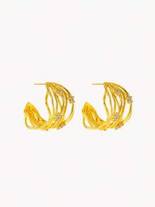 Opalesca 18K Gold-Plated Flower Inlaid Texture Light Luxury Stud Earrings - Yellow Gold - View 4