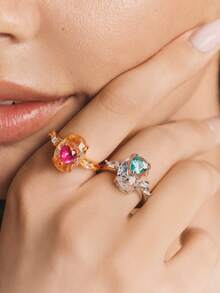 Popjeli Fashion Irregular Blue Love Diamond Ring - Blue - View 5
