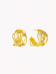 Opalesca 18K Gold-Plated Flower Inlaid Texture Light Luxury Stud Earrings - Yellow Gold - View 5