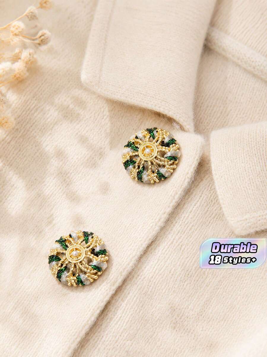 1 Pack 10 Pieces Hand‑Woven Pearl Metal Buttons Colorful Rope‑Threaded Decorative Fasteners For Women Top Sweater Overcoat Outerwear Sewing Accessories - 10pcs - View 1