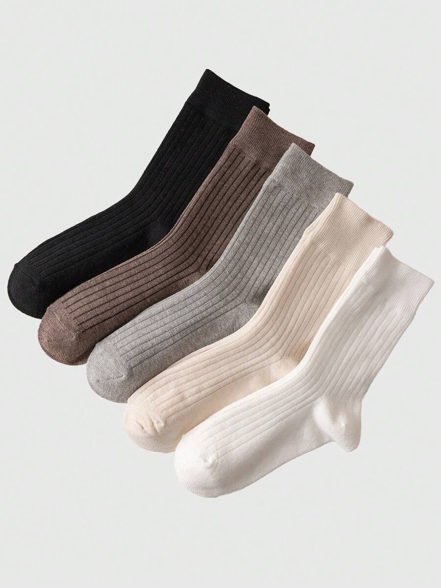5pairs Solid Crew Socks - Multicolor - View 1