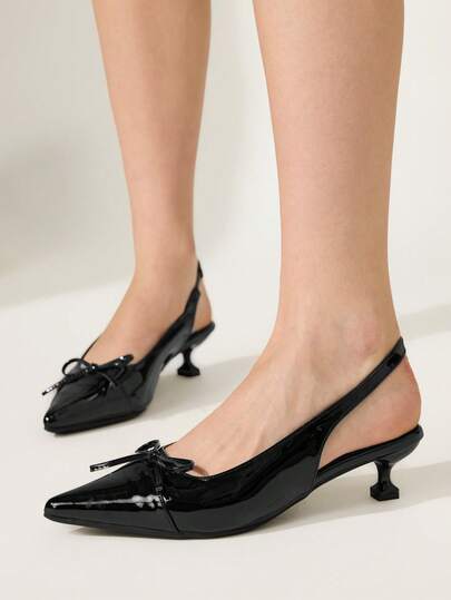 CUCCOO CHICEST Spring And Summer Commuter Pointed Back Strap Low Heel Patent Leather Shoes