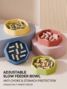 PETSIN 1PC Octagonal Detachable Bone Pillar Slow Feeder Pet Bowl / Thick Smooth Food PP Plastic Multi Macaron Solid Color Raised Anti-Slip Dot Bottom Removable Bone Shaped Partition Blocks - standard - View 1