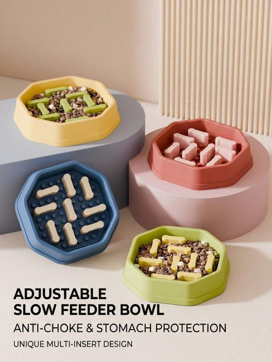 PETSIN 1PC Octagonal Detachable Bone Pillar Slow Feeder Pet Bowl / Thick Smooth Food PP Plastic Multi Macaron Solid Color Raised Anti-Slip Dot Bottom Removable Bone Shaped Partition Blocks - standard - View 1