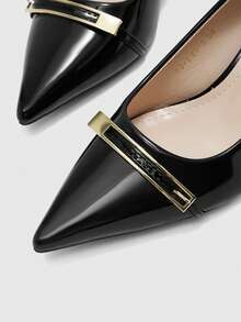 CUCCOO BIZCHIC Women's Brown Metal Trim Pointed Stiletto High Heels, Elegant Workplace Commuter Shoes Fall Shoes - Black - View 8