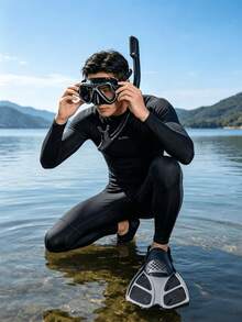 1Set Adult Full Face Snorkel Mask Set, Adjustable Diving Fins With Dry Snorkel & Travel Bag, Anti-Fog Anti-Leak Snorkeling Gear For Swimming Training - Multicolor - View 9