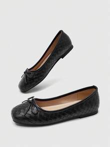 CUCCOO BIZCHIC Women's Flat Shoes With Bow Decor, Fashionable Versatile For Daily Commute And Office - Black - View 3