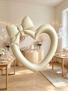 Embroidered, Open-Work Heart-Shaped Bow With Aluminum Foil Balloon. Perfect For Girls' Birthday Parties, First Birthday Decorations, Engagement Proposals, Friend Gatherings, And Backdrop Decorations For Dessert Tables. - 3Pcs Hollow Love Bow - View 8