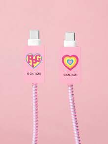 THE POWERPUFF GIRLS X SHEIN 3件組數據線保護套，適用於充電器，櫻桃印花圖案，充電器保護套（不含數據線） - 粉色 - 查看 4