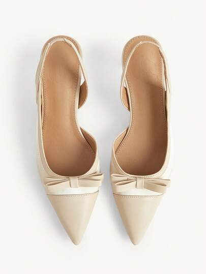 CUCCOO CHICEST Women's Shoes Bow Pointed Back Empty Heel Sandals Satin Splicing Apricot PU Stylish Elegant Banquet Party Wedding