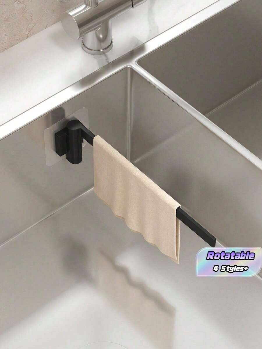 Kitchen Sink Organizer Rack, Rotating Wall-Mounted Storage Holder, Dishcloth Rack, Towel Bar, Sink Drain Rack, Drill-Free Bathroom Towel Rod, Suitable For Home Kitchen And Bathroom, Kitchen Supplies, Kitchen Accessories, Kitchen Tools - Style B - View 1